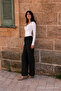Women's Elastic Waist Jogger Black Linen Trousers - 4