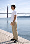 Men's Elastic Waist Jogger Beige Linen Trousers - 2