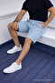 Men's Casual Trend Loose Cargo Pocket A.Blue Linen Shorts - 4