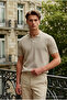 Men's Summer Short Sleeve Textured Beige Polo Collar T-Shirt - 6