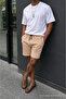 Men's Premium Jogger Relax Fit Beige Short Combed Cotton Shorts - 3