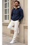 Men's Winter Navy Blue Zippered Raincoat with Fur Lining - 4