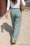 Women's Relax Fit Summer Loose Green Linen Trousers - 6