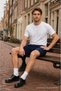 Men's Regular Lace-Up Casual Navy Blue Basic Shorts - 5
