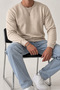 Men's Winter Crew Neck Beige Knit Sweater - 6