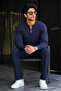 Men's Premium Knitwear Striped Navy Blue Winter Sweater - 2