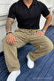 Men's High Waist Elastic Beige Linen Trousers - 5