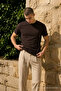 Men's Casual Straight Brown Stretchy T-Shirt - 3