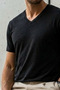 Men's Relaxed Fit Black Loose V-Neck T-Shirt - 6