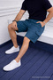 Men's Casual Trendy Loose Cargo Pocket Navy Blue Linen Shorts - 4