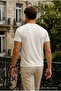 Men's Relax Fit Short Sleeve 100% Cotton Cream T-Shirt - 6