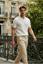 Men's Summer Short Sleeve Textured Cream Polo Collar T-Shirt - 2