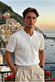Men's Summer Cotton Textured Loose White Polo Collar T-Shirt - 6