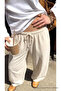 Women's Textured Ecru Palazzo Linen Trousers with Elastic Waist - 6