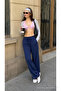 Women's Summer Jogger Navy Blue Ayrobin Linen Trousers - 4