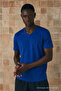 Men's Cotton Flexible Blue V-Neck T-Shirt - 4