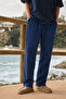 Men's Relax Fit Summer Loose Navy Blue Linen Trousers