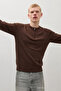Men's Striped Long Loose Zippered Brown Knitwear Sweater - 2