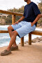 Men's Relax Fit Casual Cargo Pocket A.Blue Linen Shorts - 5