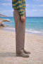 Men's Summer High Waist Pleated Brown Fabric Trousers - 4