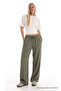 Women's Summer Comfortable Green Linen Trousers with Elastic Waist