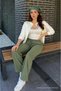 Women's Casual Premium Loose Summer Green Linen Trousers - 4