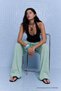 Women's Pleated Dark Green Palazzo Fabric Trousers - 6