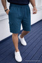 Men's Casual Trendy Loose Cargo Pocket Navy Blue Linen Shorts - 2