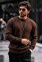 Men's Regular Striped Casual Brown Knitwear Sweater - 3