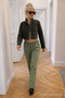 Women's Trend Low Waist Loose Green Linen Trousers - 3