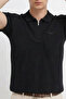 Men's Embroidered Zippered Black Polo Collar T-Shirt - 6