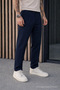 Men's Relax Fit High Waist Pleated Navy Blue Fabric Trousers - 4