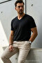 Men's Relaxed Fit Black Loose V-Neck T-Shirt - 2