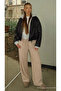 Women's Casual Textured Palazzo Cream Linen Trousers