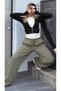 Women's Textured Wide-Leg Green Palazzo Linen Trousers - 4