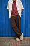 Men's Trend Premium Loose Dark Brown Linen Trousers - 3
