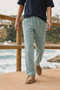 Men's Relax Fit Summer Loose Fit Green Linen Trousers - 2
