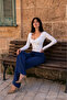 Women's Elastic Waist Jogger Navy Blue Linen Trousers - 5