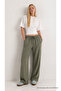 Women's Summer Comfortable Green Linen Trousers with Elastic Waist - 4