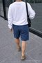 Men's Summer Cargo Pocket Regular Navy Blue Linen Shorts - 6