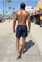 Men's Lined Comfortable Zipper Pocket Navy Blue Swim Shorts - 6