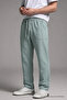 Men's Elastic Waist Loose-Fit Light Green Linen Trousers