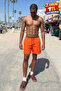 Men's Lined Comfortable Zipper Pocket Orange Swim Shorts