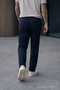 Men's Relax Fit High Waist Pleated Navy Blue Fabric Trousers - 6