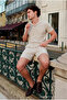 Men's Short Sleeve Shirt Summer Linen Shorts Cream Two-Piece Set