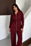 Oversize Zippered Lace-Up Waist Modal Women's Suit 3184 Claret Red - Special Series - 3