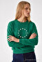 Women's Star Printed Green Casual Sweatshirt - 2