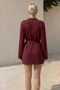 Women's Soft V-Neck Belted Burgundy Kimono - 5