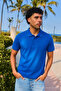 Men's Short Sleeve Blue Loose Polo Collar T-Shirt