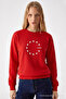 Women's Star Print Red Casual Sweatshirt